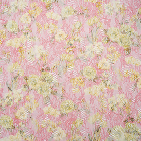 Yellow Floral Printed Pink Chantilly Lace