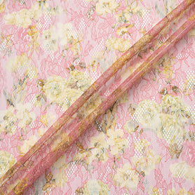 Yellow Floral Printed Pink Chantilly Lace