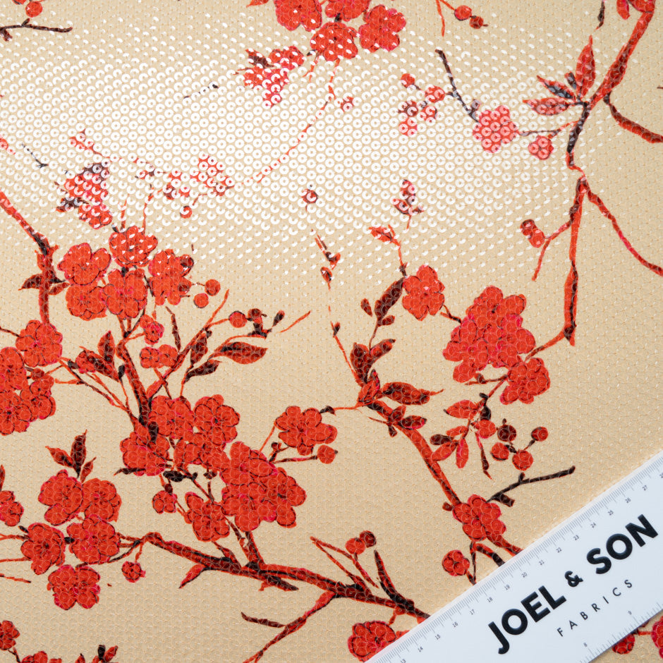 Red Floral Sequinned Printed Jersey