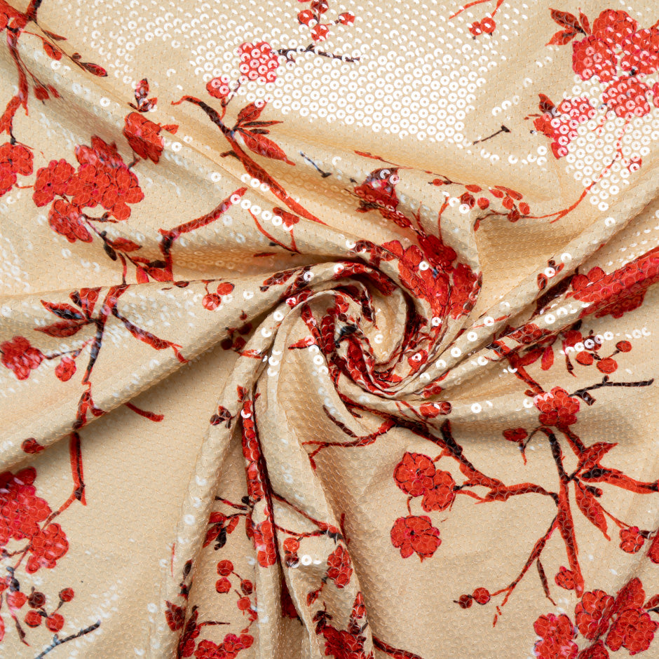 Red Floral Sequinned Printed Jersey
