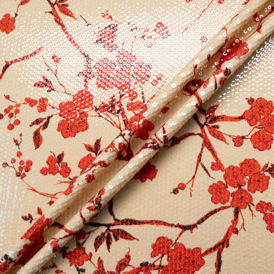 Red Floral Sequinned Printed Jersey