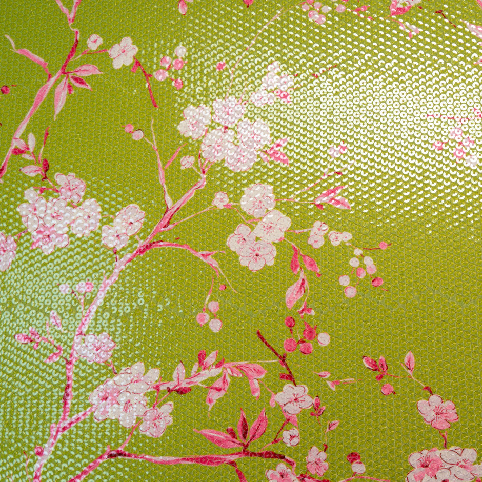 Pink Floral Printed green Sequinned Jersey