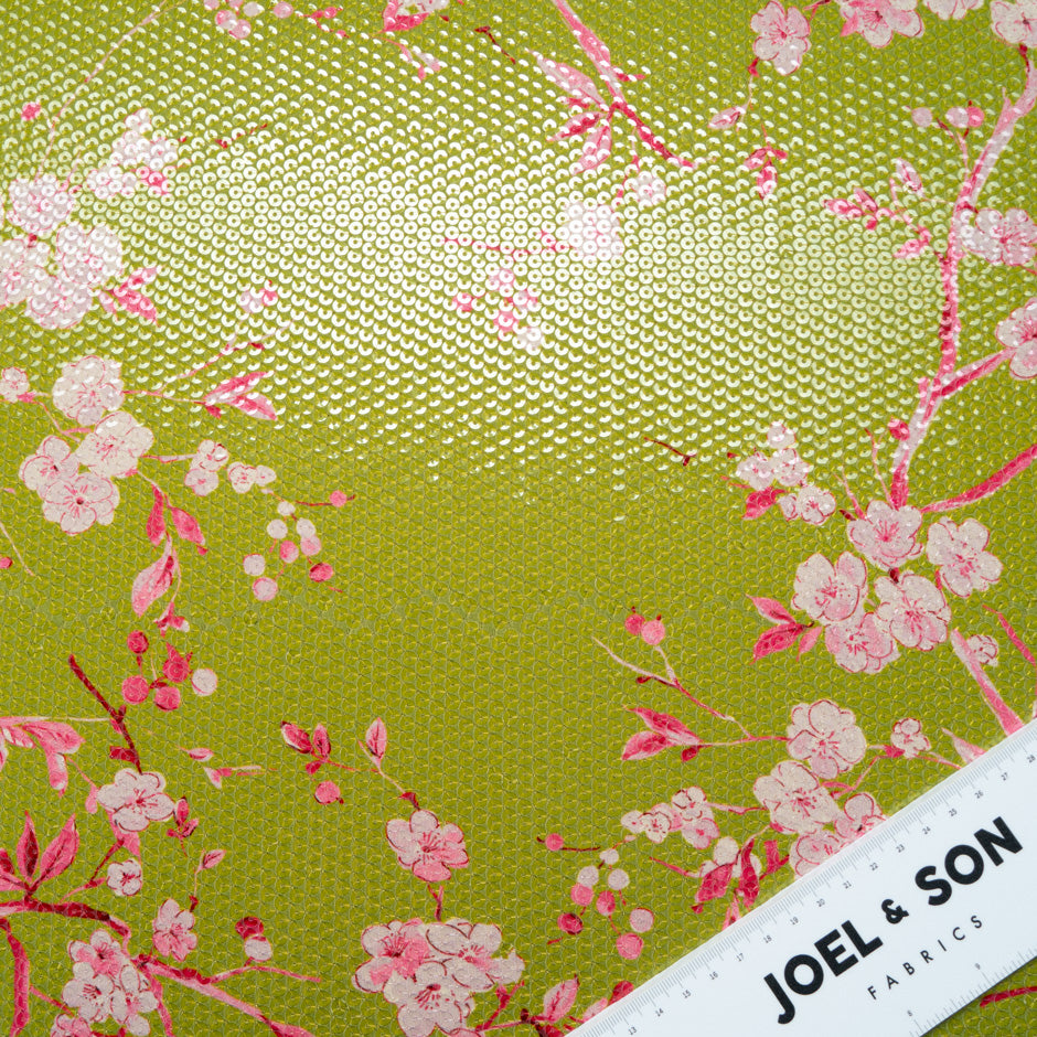 Pink Floral Printed green Sequinned Jersey