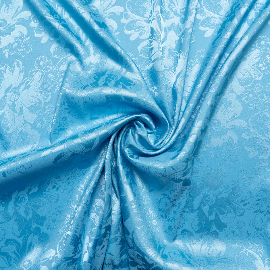 Sky Blue Floral Jacquard Stretch Microfibre