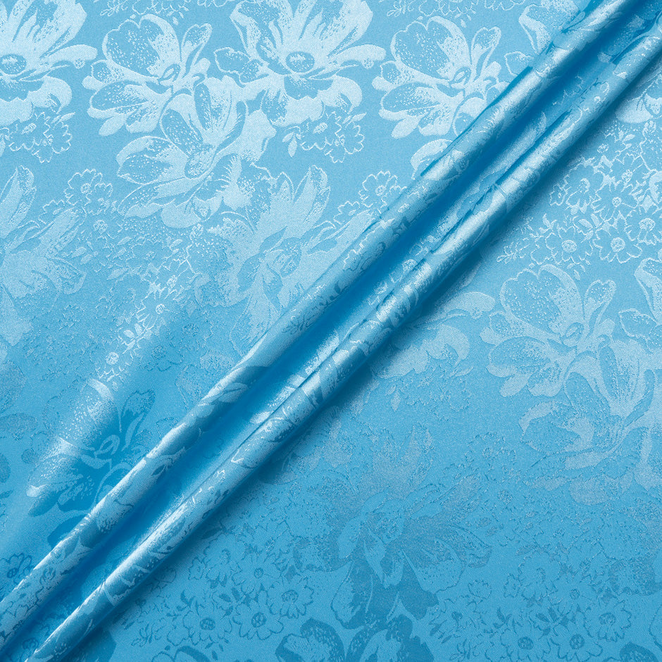 Sky Blue Floral Jacquard Stretch Microfibre