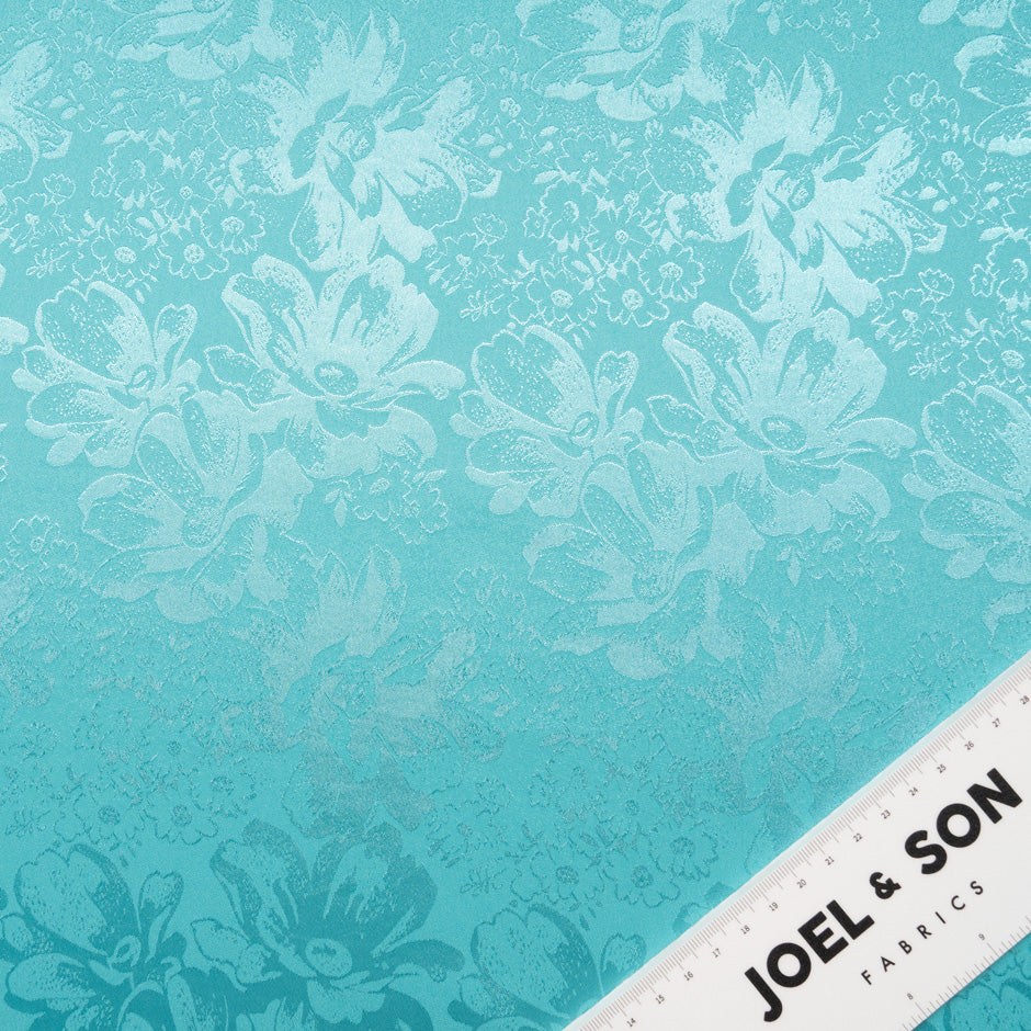 Turquoise Floral Jacquard Stretch Microfibre