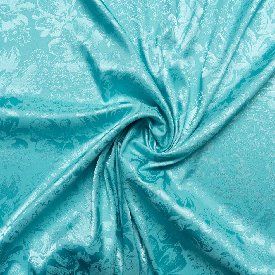 Turquoise Floral Jacquard Stretch Microfibre