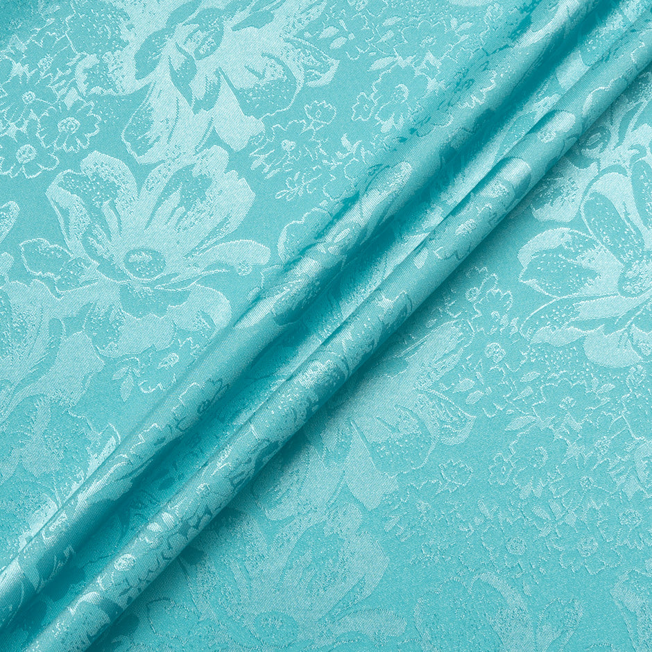 Turquoise Floral Jacquard Stretch Microfibre