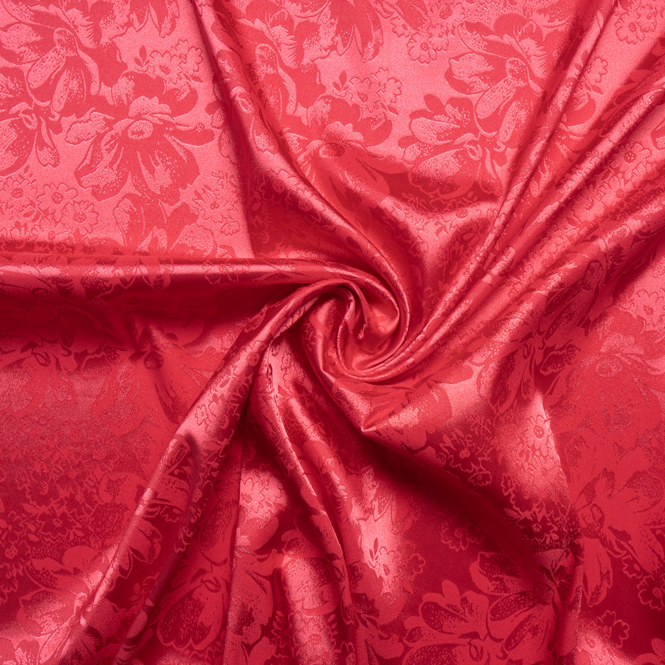 Berry Red Floral Jacquard Stretch Microfibre