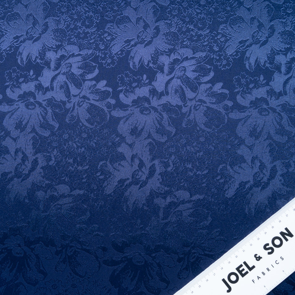 Navy Blue Floral Jacquard Stretch Microfibre
