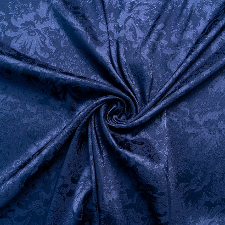 Navy Blue Floral Jacquard Stretch Microfibre