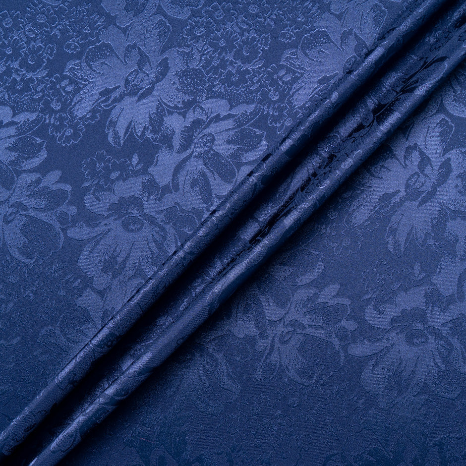 Navy Blue Floral Jacquard Stretch Microfibre