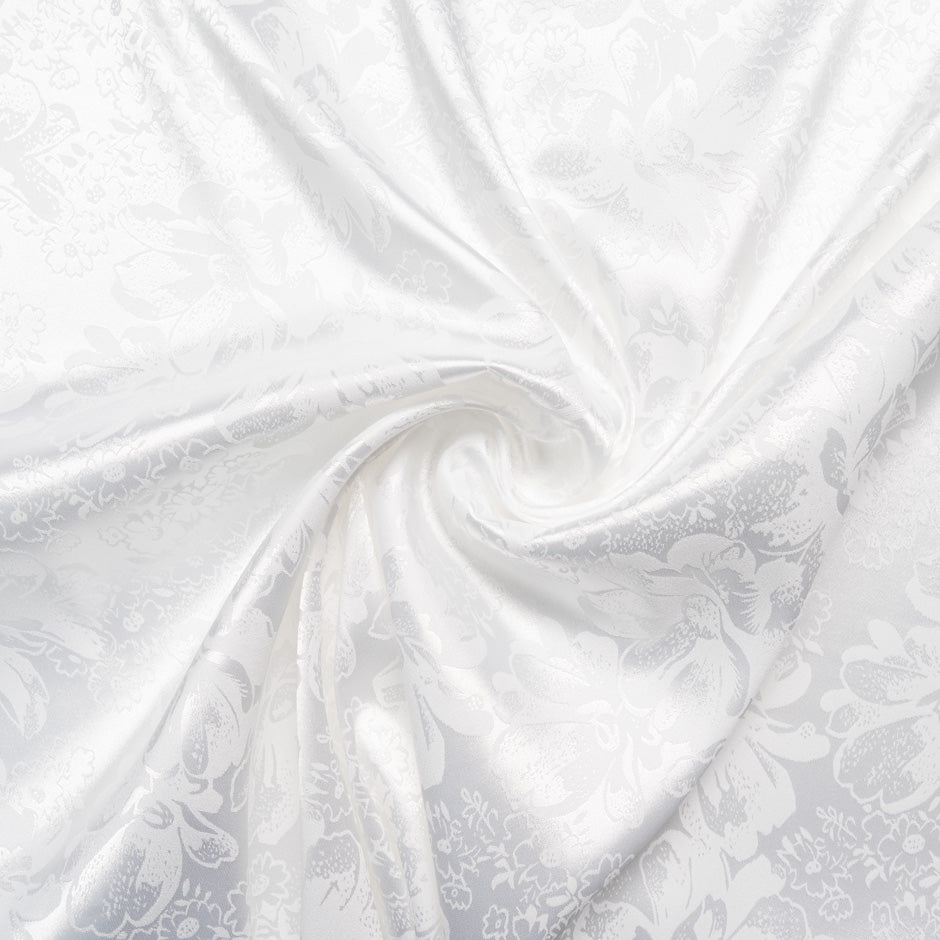 Snow White Floral Jacquard Stretch Microfibre