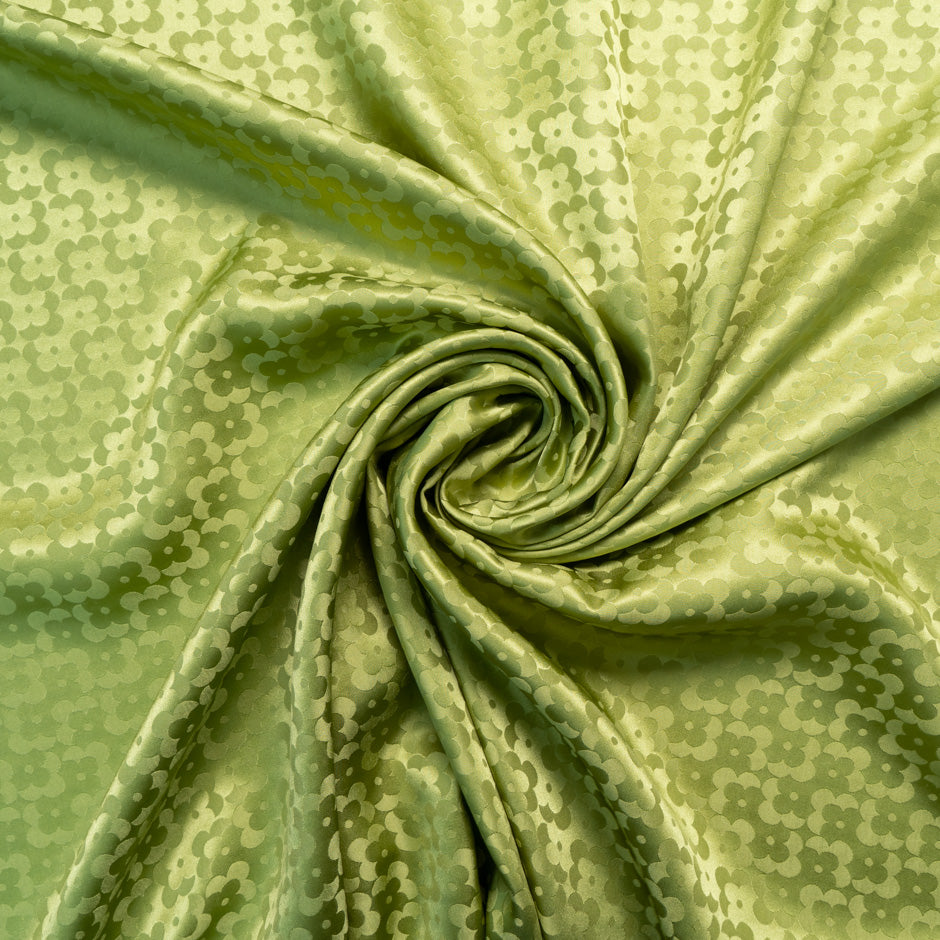 Olive Green Geo Floral Jacquard Pure Silk