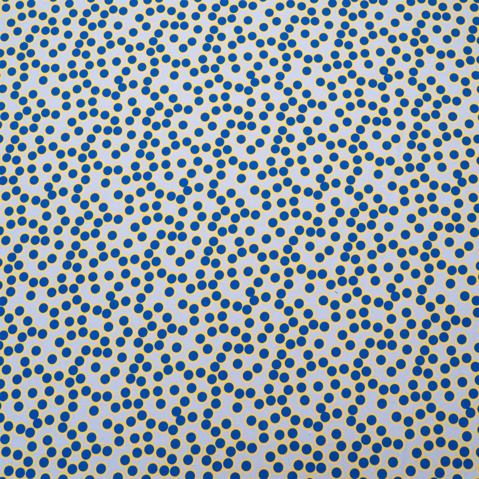 Blue & Yellow Spot Printed Silk Panama