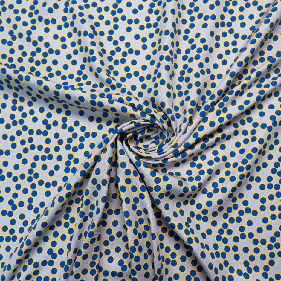Blue & Yellow Spot Printed Silk Panama
