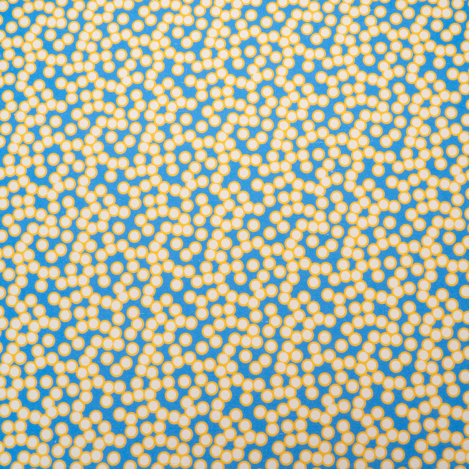 Yellow Spot Printed Blue Silk Panama