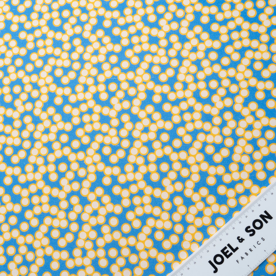 Yellow Spot Printed Blue Silk Panama