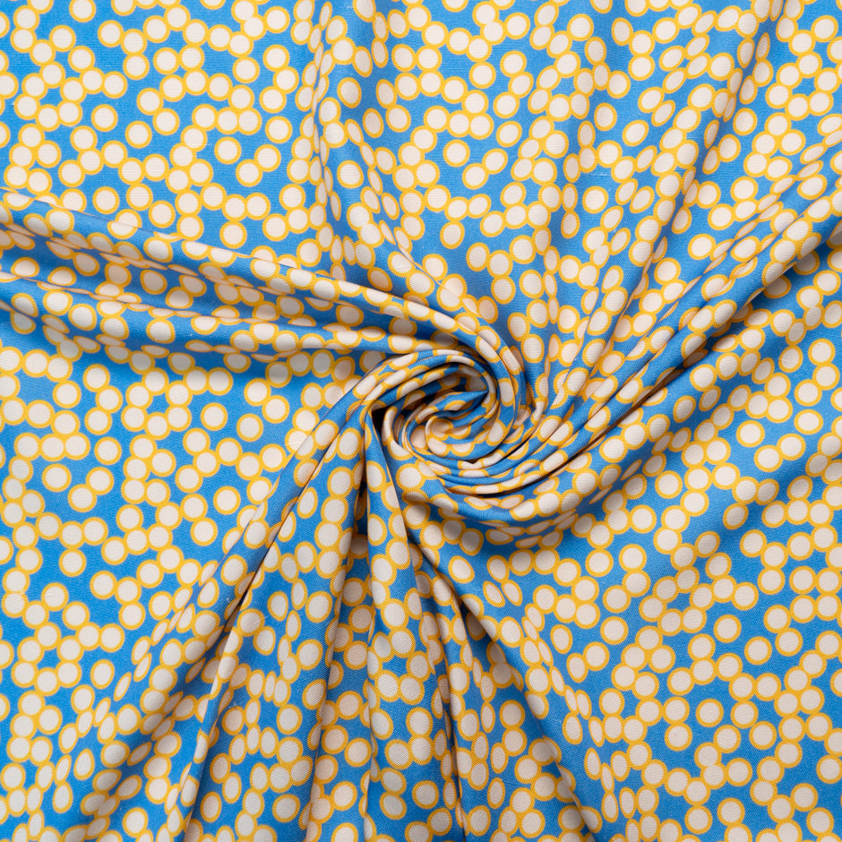 Yellow Spot Printed Blue Silk Panama