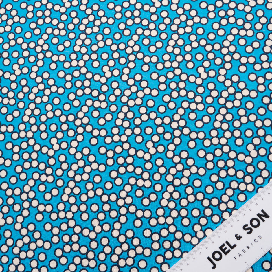 White Spot Printed Sky Blue Silk Panama