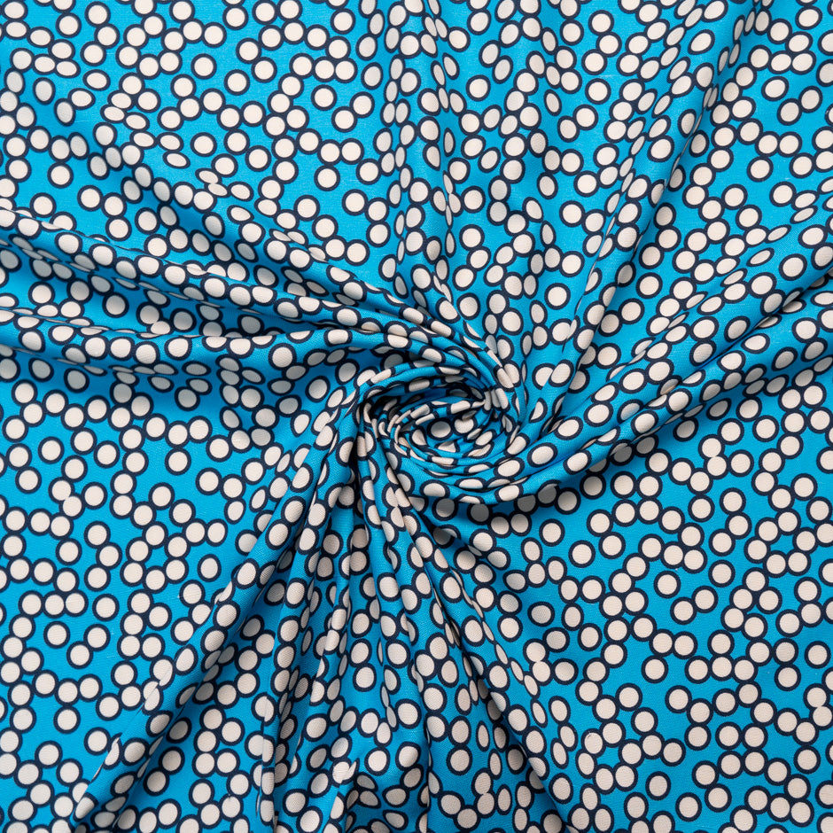 White Spot Printed Sky Blue Silk Panama