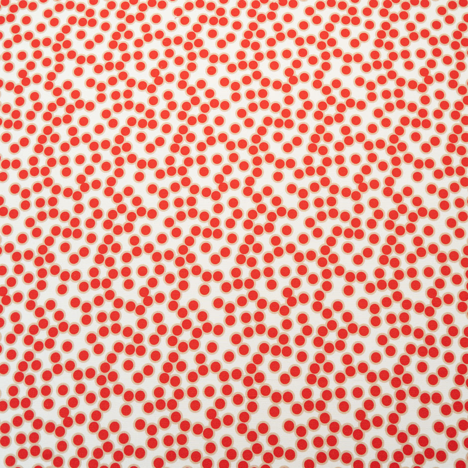 Red Spot Printed White Silk Panama