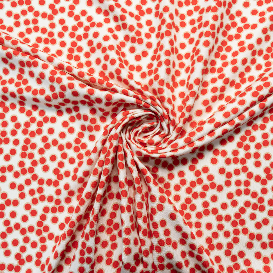 Red Spot Printed White Silk Panama