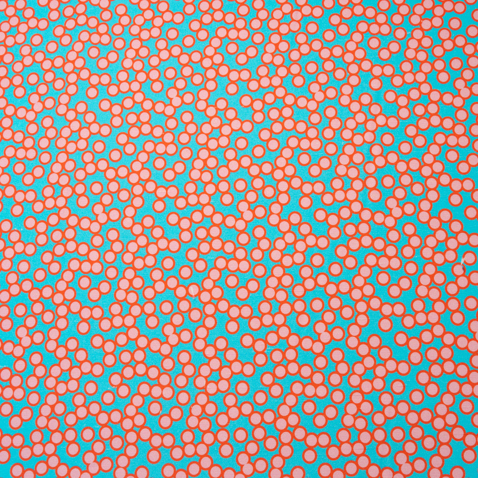 Pink Spot Printed Turquoise Silk Panama
