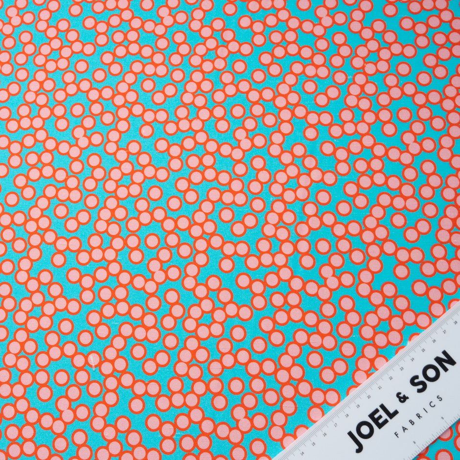Pink Spot Printed Turquoise Silk Panama