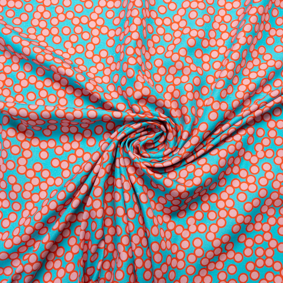 Pink Spot Printed Turquoise Silk Panama