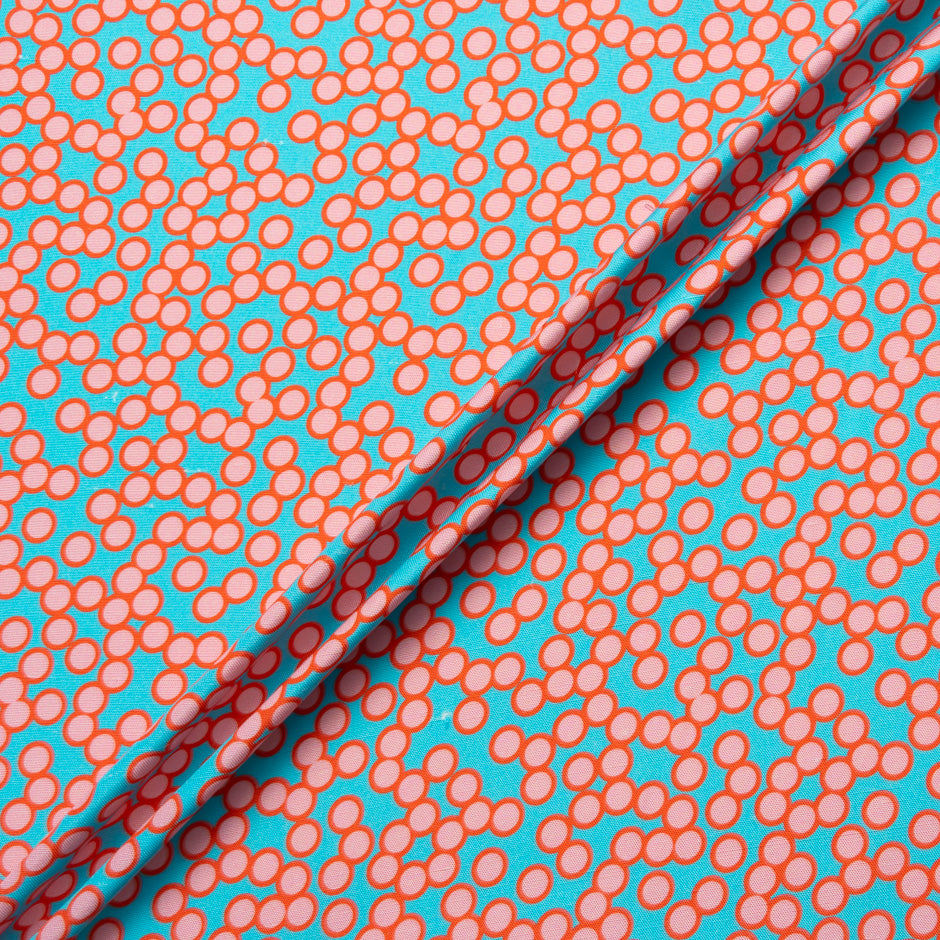 Pink Spot Printed Turquoise Silk Panama