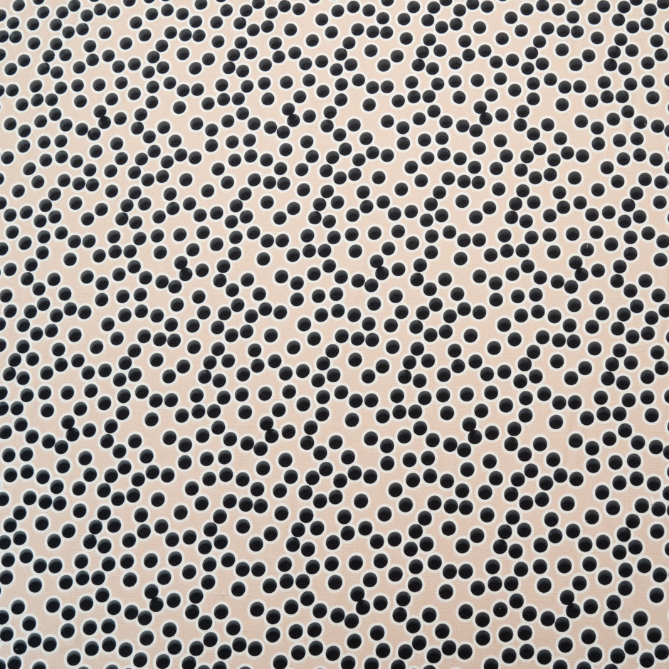 Black Spot Printed Beige Silk Panama