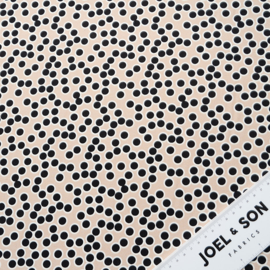 Black Spot Printed Beige Silk Panama