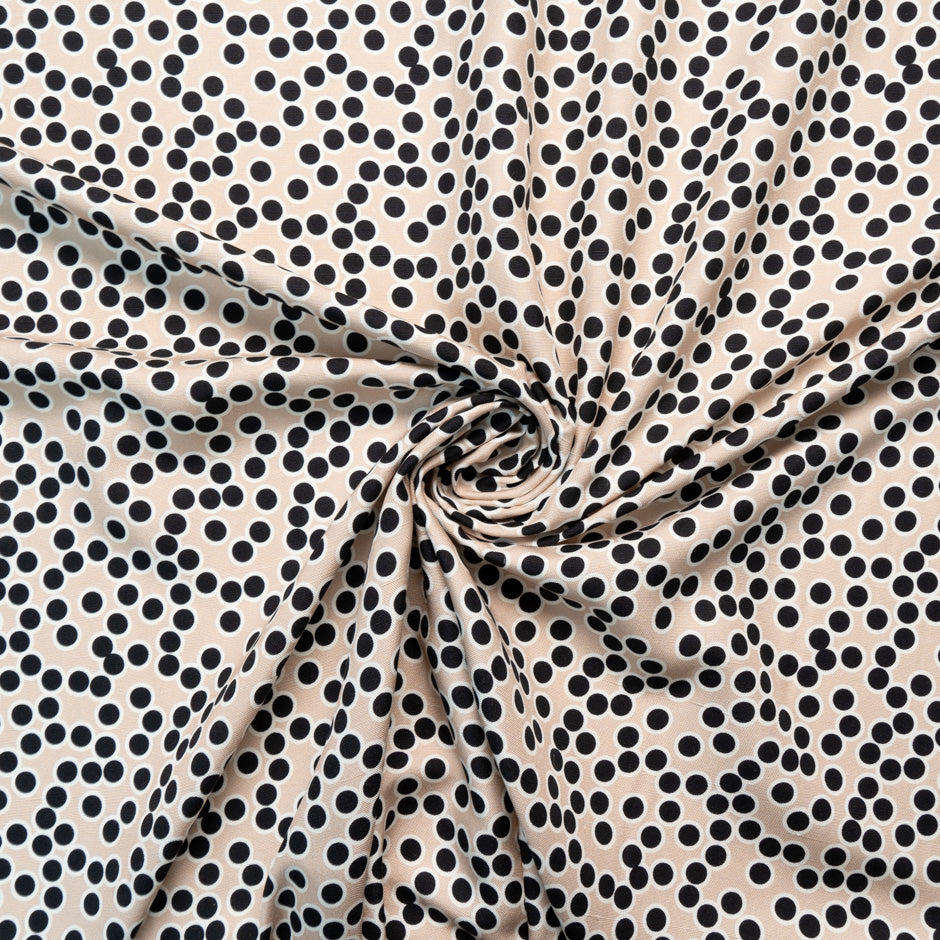 Black Spot Printed Beige Silk Panama