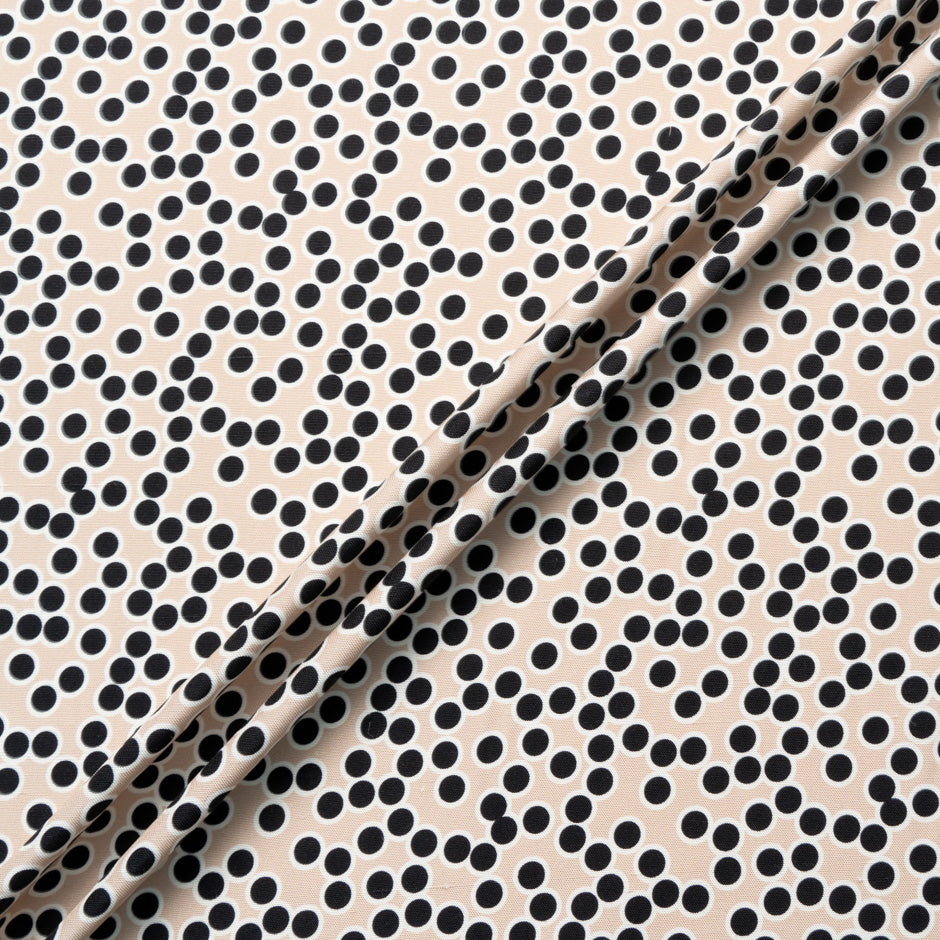 Black Spot Printed Beige Silk Panama