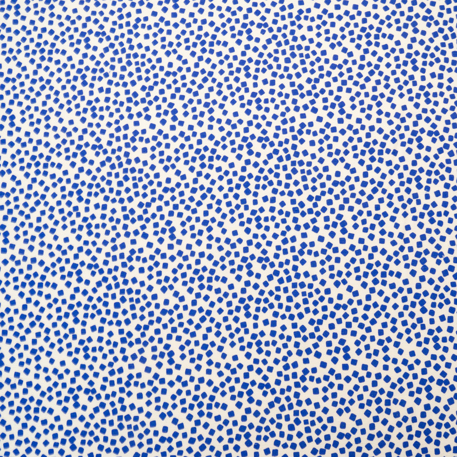 Blue Square Printed White Silk Panama