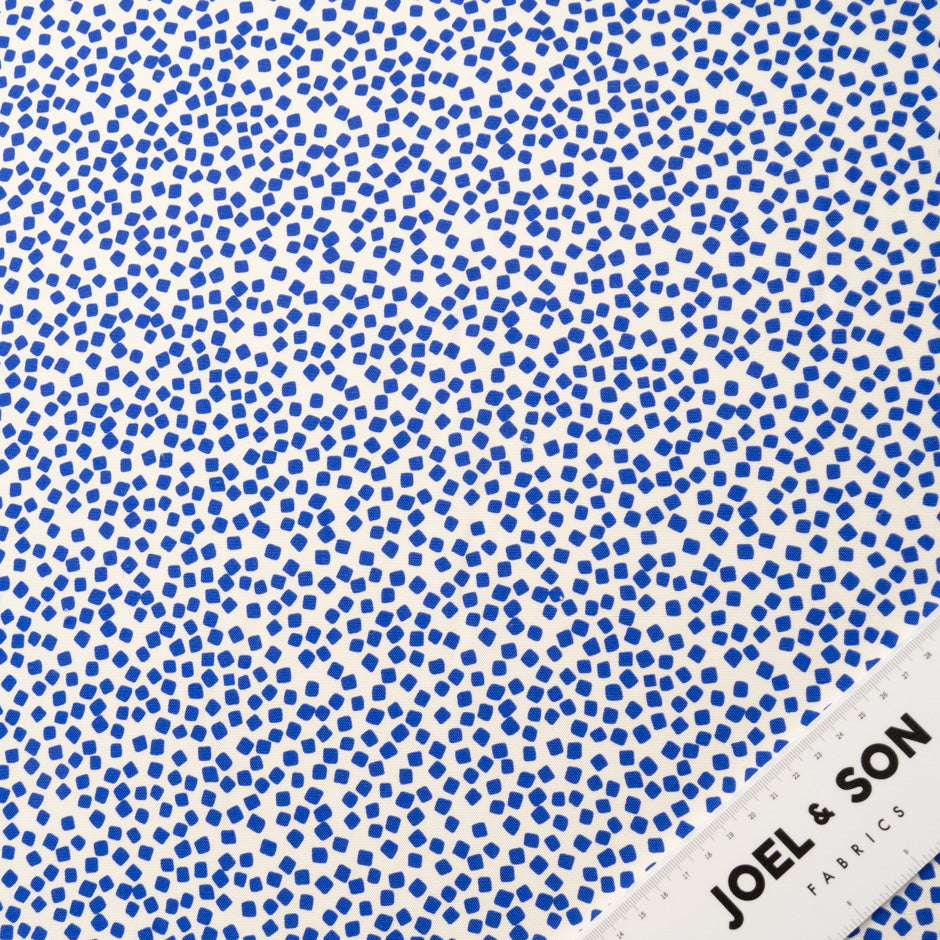 Blue Square Printed White Silk Panama