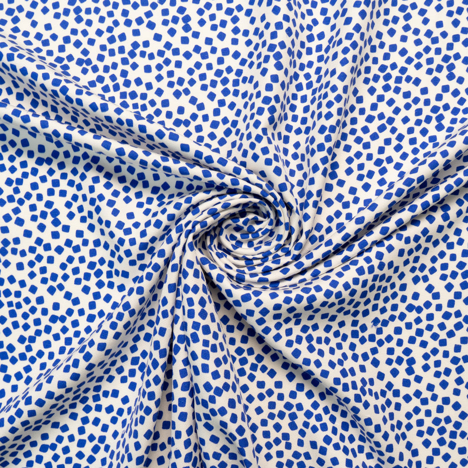Blue Square Printed White Silk Panama