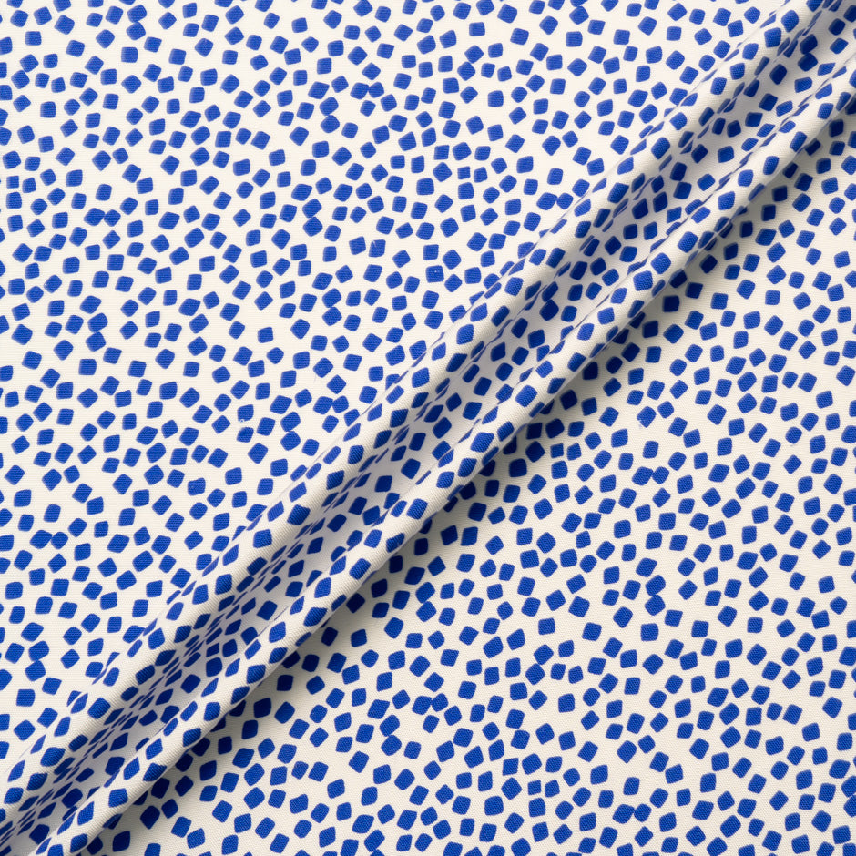 Blue Square Printed White Silk Panama
