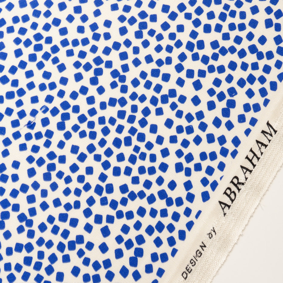 Blue Square Printed White Silk Panama