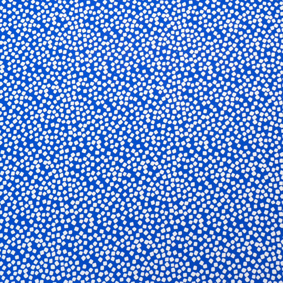 White Square Printed Royal Blue Silk Panama