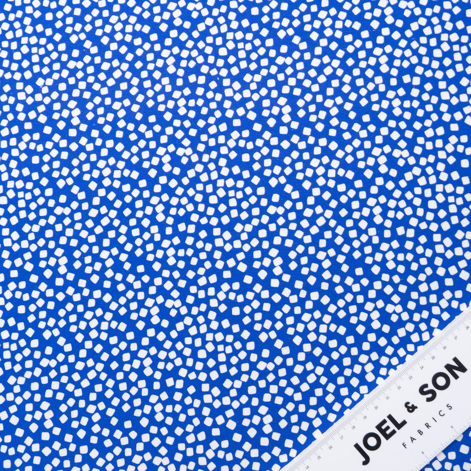 White Square Printed Royal Blue Silk Panama