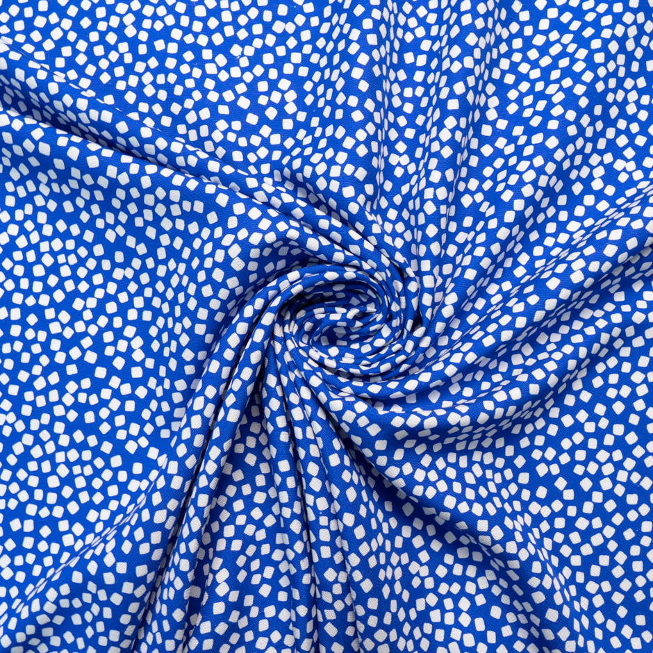 White Square Printed Royal Blue Silk Panama