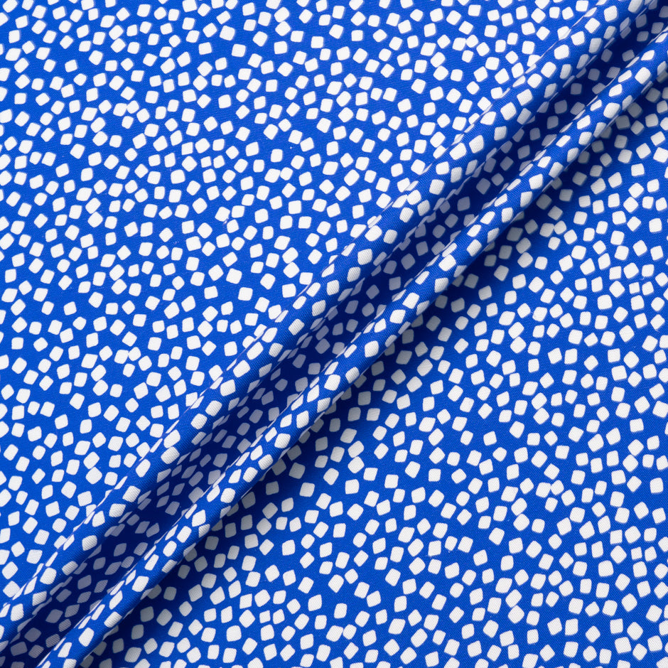 White Square Printed Royal Blue Silk Panama