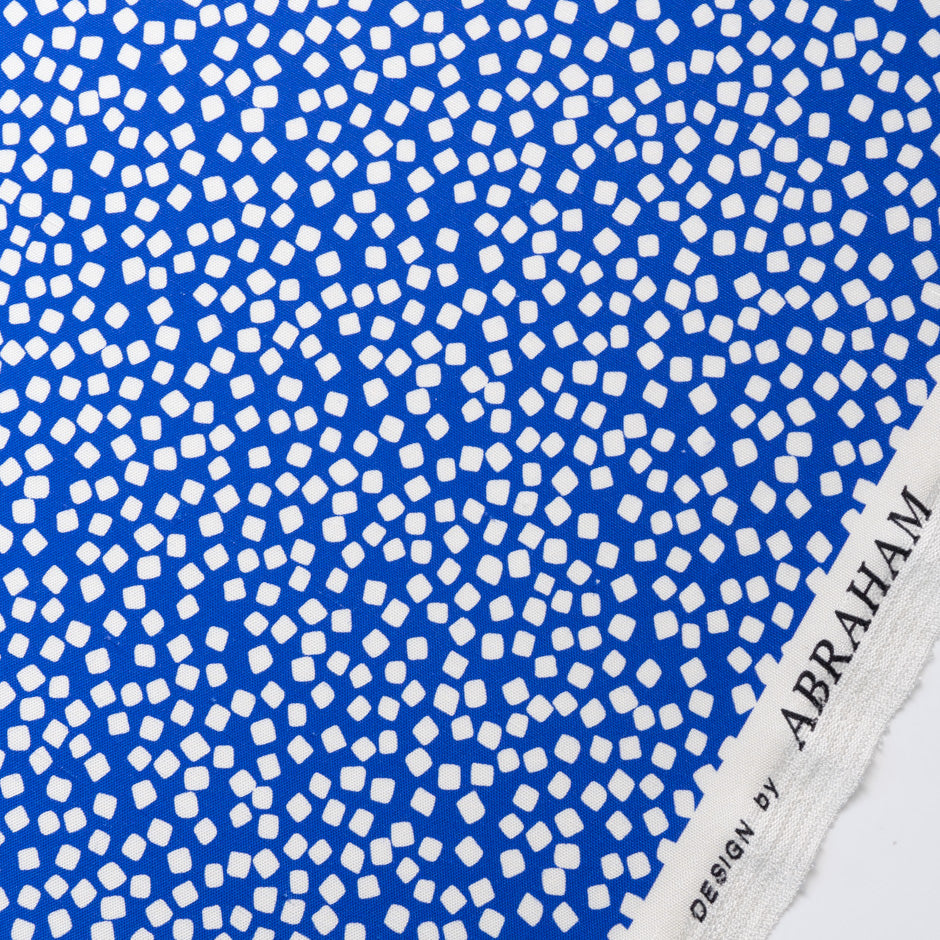 White Square Printed Royal Blue Silk Panama