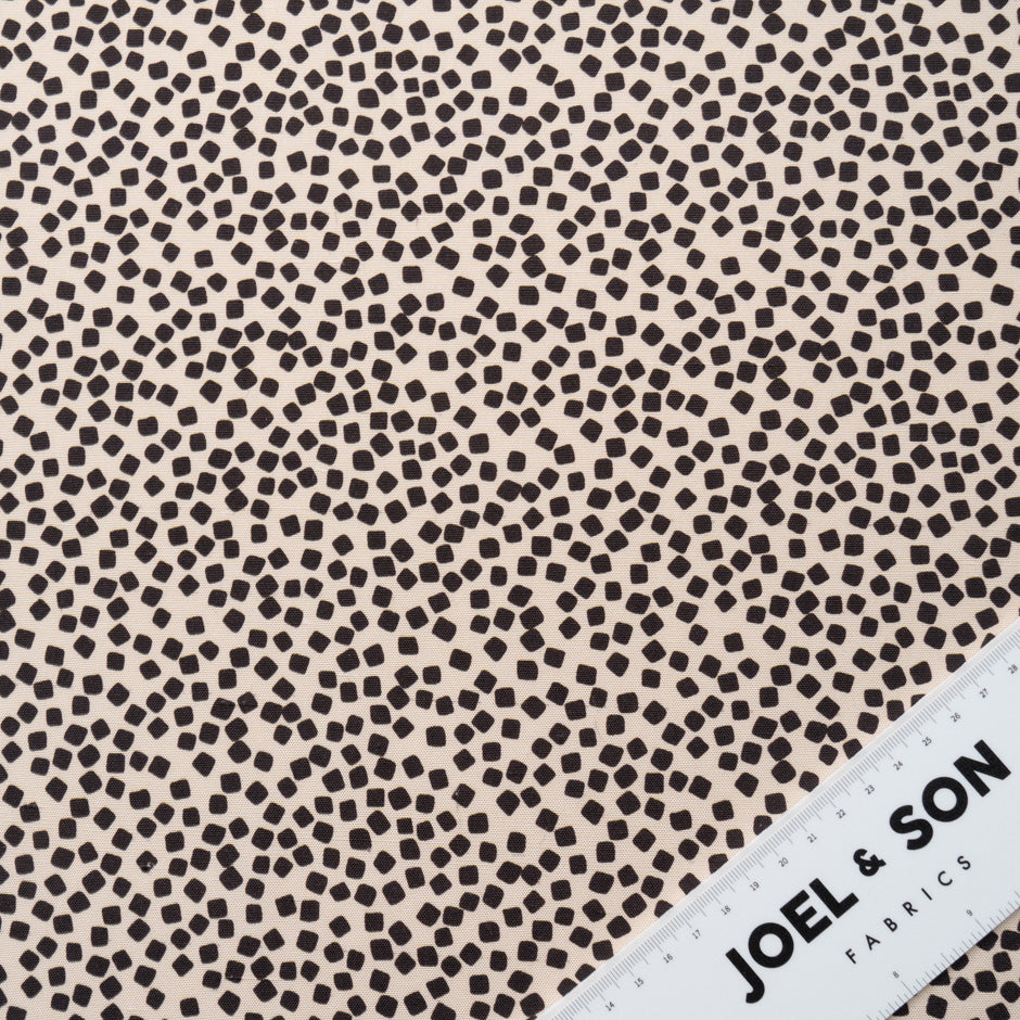 Brown Square Printed Beige Silk Panama