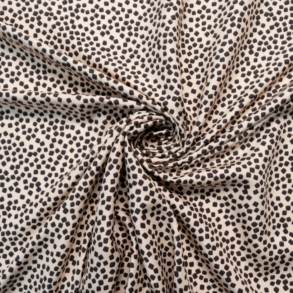Brown Square Printed Beige Silk Panama