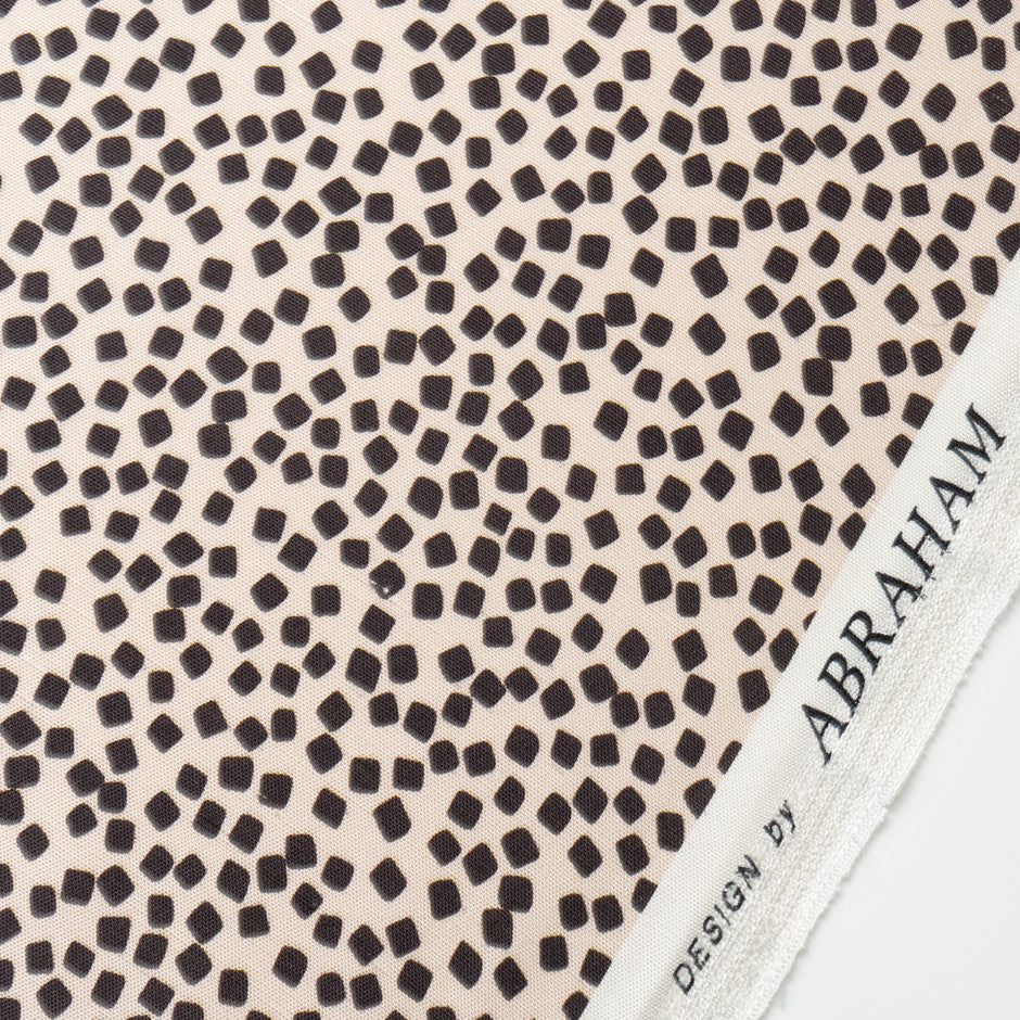 Brown Square Printed Beige Silk Panama