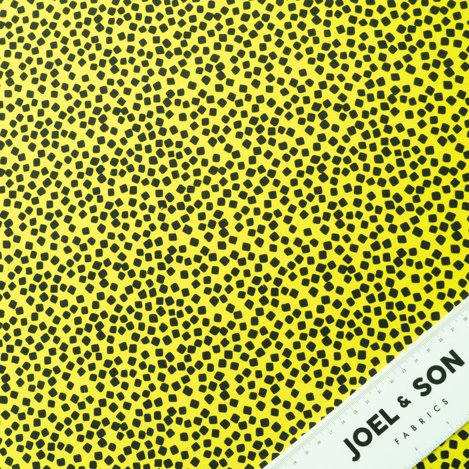 Black Square Printed Yellow Silk Panama