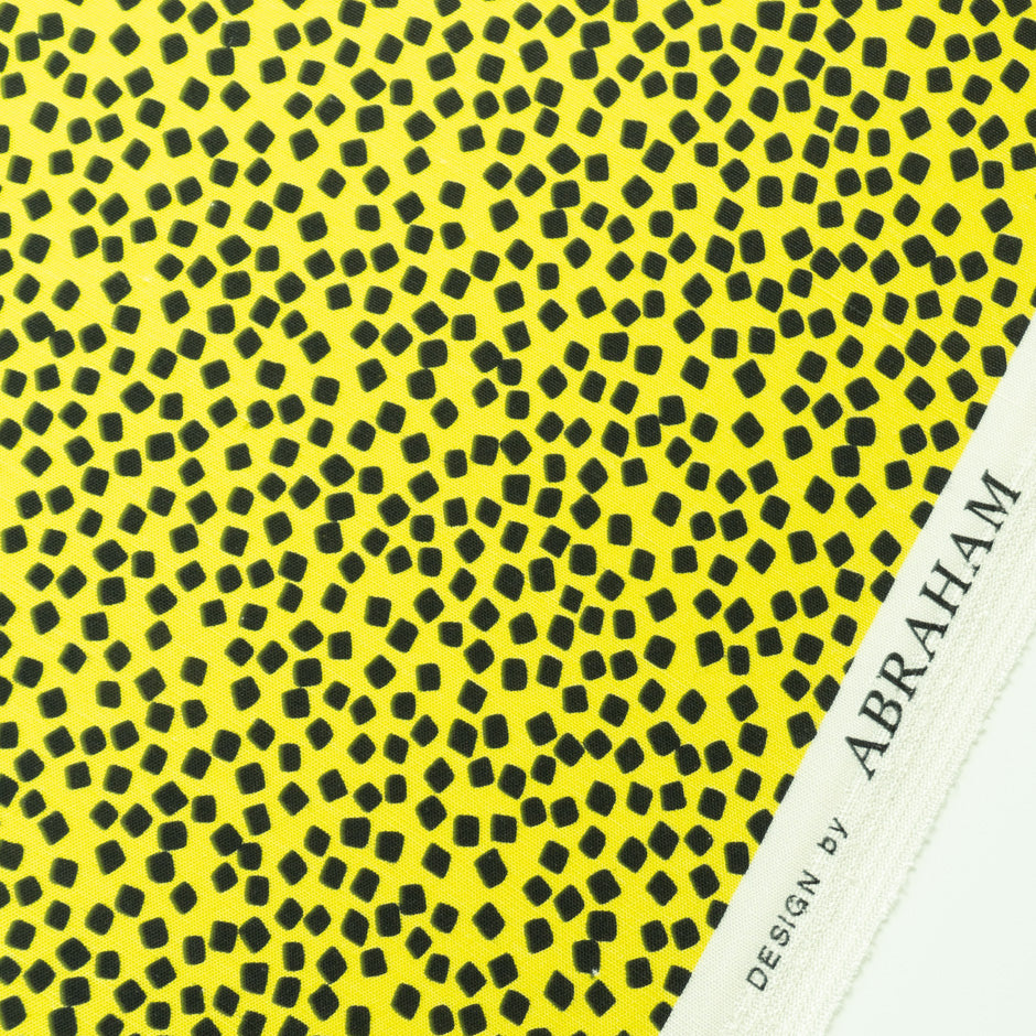 Black Square Printed Yellow Silk Panama